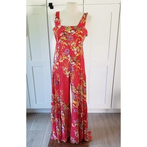 Free People Jumpsuit Aloha One Piece Womens XS Red Floral Wide Leg Boho Revolve - Picture 1 of 8
