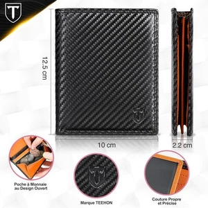 Portefeuille en cuir en carbone pour hommes Teehon avec bloc RFID, 13 compartime - Afbeelding 1 van 1