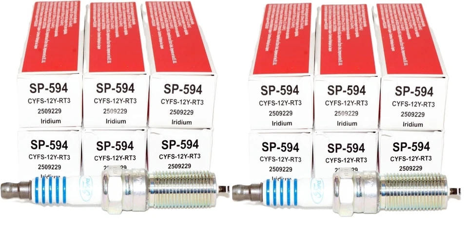 Conjunto de 12 velas de ignição OEM Motorcraft SP594 Ford CYFS12YRT3 substitui SP542 SP578 - Imagem 1 de 3