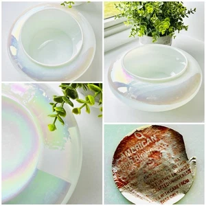 Vintage American Opalescent Hand-blown Round Glass Vase / Pot 12” D - Picture 1 of 4