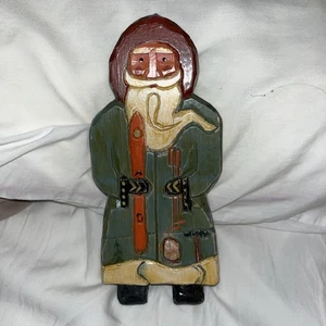 Vintage geschnitzt 8" in Holz Weihnachtsmann handgeschnitzt Volkskunst Weihnachtsmann hält Schnee Ski o3 - Bild 1 von 5