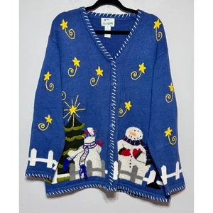 Vintage Quacker Factory Novelty Christmas Cardigan Size 1X Cottagecore Whimsical - Picture 1 of 5