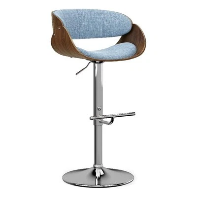 Amery  Adjustable Swivel Bar Stool in Denim Blue Linen Look Fabric - Image 1 of 4