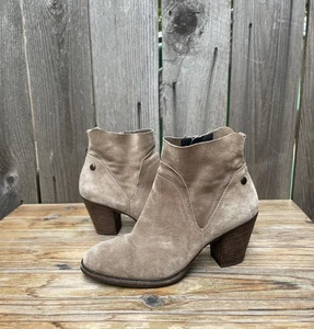 Paul Green Nora Hydro Boot Tan Suede Bootie Stacked Heel Zip Womens Size 8 - Picture 1 of 19