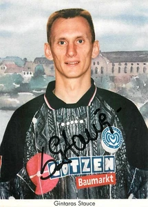 Biglietto autografo Gintaras Stauce MSV Duisburg calcio Bundesliga anni 90 - Foto 1 di 2