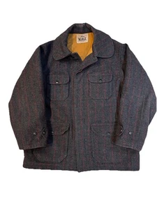 Vintage 70s Woolrich Gray Pinstripe Hunting Field Coat Jacket Mackinaw 46 - Picture 1 of 4
