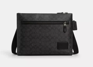 Coach Charcoal/Black Carrier Zip Signature Canvas & Leather Crossbody Bag -CW448 - Picture 1 of 5