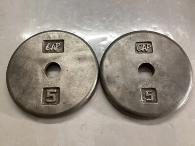 "Lote de 2 placas de peso de barra estilo panqueque con tapa de 5 libras agujero de 1""" Foto 1 de 4