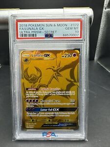 2018 Pokemon S&M Full Art Lunala GX Ultra Prism - Secret Gold #172 PSA 10 GEM MT