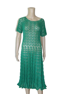 Handmade Women sz M Dress Crocheted Thin Midi Sleeveless Summer Green Cotton New - Image 1 of 4