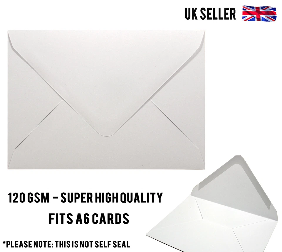 HONEEY C6 White Envelopes Gummed Flap For A6 Greeting Cards Craft No Window 120 GSM