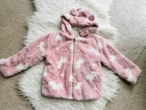 EMMA & ELSA girls fur full zip coat pink white Reversible Size 5 - Picture 1 of 6