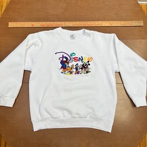 Vintage 90s Disney Sweatshirt with Embroidered Characters Painting Logo, Size L - Picture 1 of 12
