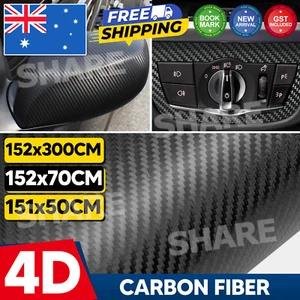 152x300/70CM 3D/4D BLACK CARBON FIBER FIBRE CAR VINYL WRAP FILM ROLL AIR RELEASE - Picture 1 of 12