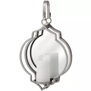 Silver Wall Mounted Sconce Candle Holder w Mirror Solid Distressed Modern 47cm - Picture 1 of 2