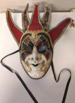 Mardi Gras Masquerade Mask Jolly Jester Joker Full Face Fabric Embroidery - Image 1 of 4