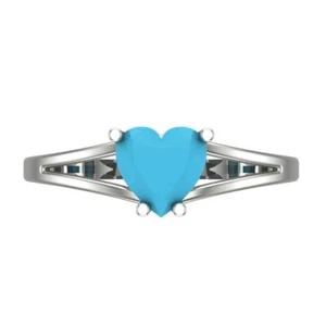 1Ct Heart Cut Simulated Turquoise Solitaire Engagement Ring, 14K White Gold - Picture 1 of 11