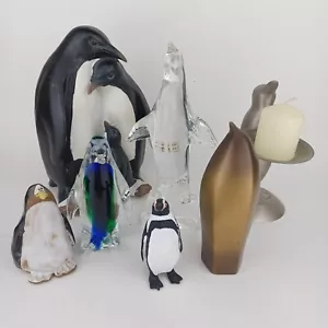 Mixed Lot 7 VTG Penguin Sculptures Art Glass/Clay/Pewter/Safari Ltd/Resin Artsy - Picture 1 of 22