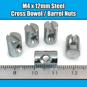 M4 x 12 mm Muebles Toalla Cruzada Barril Tuercas Centro Hijadora Cuna Unidad de Cama - Imagen 1 de 3