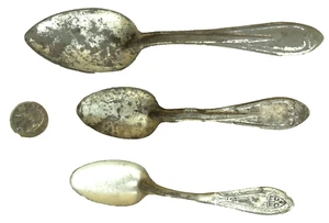 3 cucharas de acero estañado 2 cucharaditas y 1 cucharada - alrededor de principios de 1900 - Imagen 1 de 4