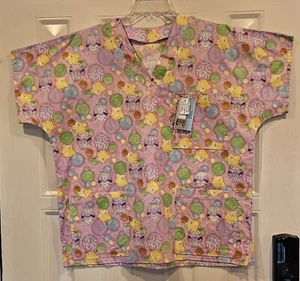 Scrub Top Easter Chicks And Eggs Pink Homemade NEW! Medium - Picture 1 of 4