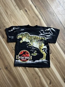 Vintage 1997 Jurassic Park Lost World Black Dinosaur T-Shirt Youth Sz M Movie - Picture 1 of 8
