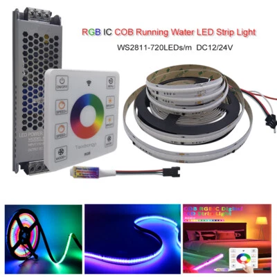 24V WS2811 RGB IC COB Running water LED strip 12V Addressable Touch Control kit - Image 1 of 4