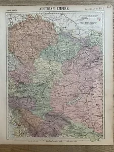 1889 AUSTRIA WEST HUNGARY BOHEMIA MORAVIA ANTIQUE MAP BY LETTS, SON & Co. - Picture 1 of 3
