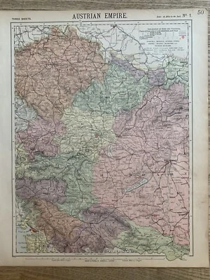 1889 AUSTRIA WEST HUNGARY BOHEMIA MORAVIA ANTIQUE MAP BY LETTS, SON & Co. - Image 1 of 3