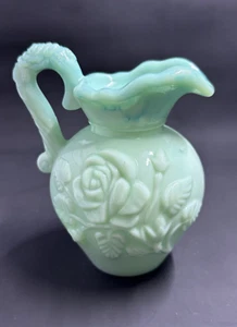 Green Avon carved vase-mini pitcher, small, perfect condition, jadite, 1970's - Picture 1 of 9