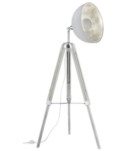Stehleuchte Stehlampe auf Dreibein Scheinwerfer-Style E27 Holz weiß - Bild 1 von 1