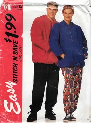 McCall's Stitch N Save Sewing Pattern # 7218 Misses Men's Top & Pants Sz XS-S-M - Image 1 of 2
