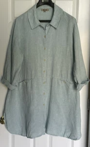 FLAX Designs Linen Daily Duster Jacket Large Seaglass Lagenlook Topper - Picture 1 of 6