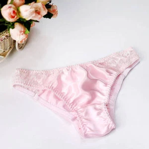 Womens Low-rise Silk Bikinis Panties Hot Lace Underwear Knickers M L XL XXL Pink - Picture 1 of 21