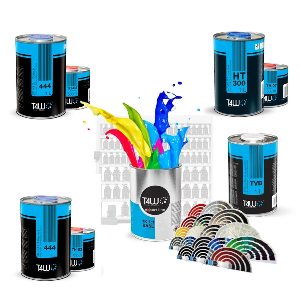 T4W Autolack 1 Liter Wunschfarbe konventionell Basislack Wunschlack mit Klarlack - Bild 1 von 4