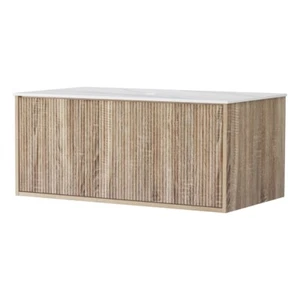 Cefito Vanity Unit 900mm Bathroom Cabinet Storage Wall Hung Oak Grooved Timber - Picture 1 of 7