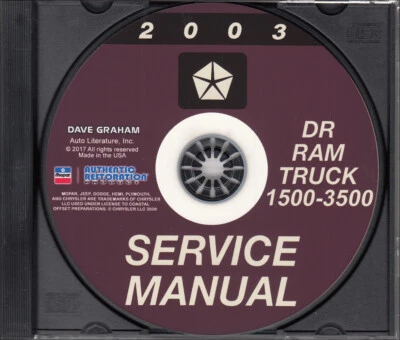 2003 Dodge RAM Camion Atelier Manuel Sur Cd-Rom 1500 2500 3500 Pickup Réparation - Photo 1/2