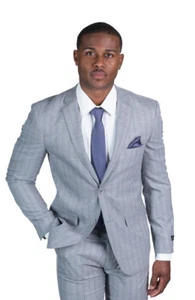 Slim Fit 2 Button Mens Blazer Pinstripe Grey Purple Notch Lapel Jacket AZAR MAN - Picture 1 of 6