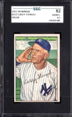 1952 Bowman HIGH # 217 Casey Stengel New York Yankees Graded Card SGC 6.5 - Image 1 of 2