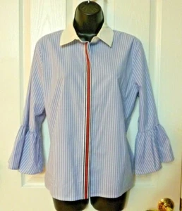 Want & Need Womens Blue & White Striped Placket Blouse  Size L Large NEW - Picture 1 of 8