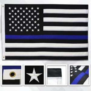 Bestickte dünne blaue Linie Flagge 4 x 6 Fuß dünne Linie Flagge Unterstützung Polizei Blue Lives - Bild 1 von 4