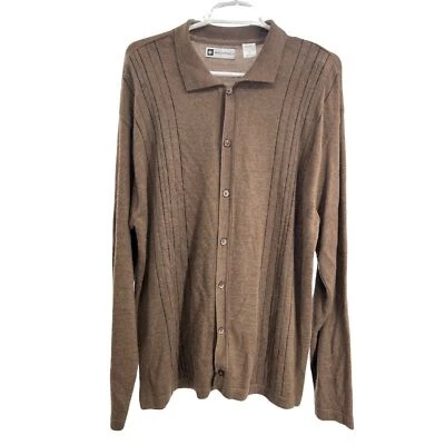 Bachrach men’s brown wool blend lightweight button up sweater cardigan preppy - Image 1 of 4
