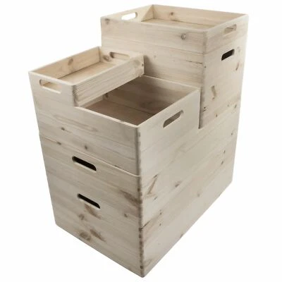 Choice of Stacking Wooden Open Boxes Plain Crates with Handles / Small to XLarge - Image 1 of 4