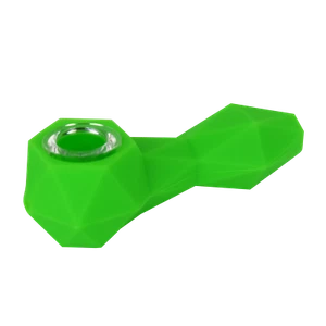 Green Diamond Geometric Unbreakable Silicone Tobacco Smoking Pipe w/ Glass Bowl - Picture 1 of 1