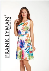 NWT $225 Frank Lyman A-Line Floral Sleeveless Knee-Length Belted Dress Size 6 - Picture 1 of 10