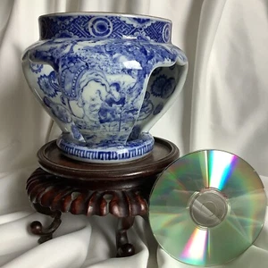 Antiguo quemador de incienso chino Japón azul pintado a mano de porcelana tigre elefante - Imagen 1 de 18