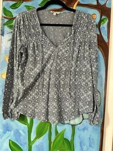 Women's Lucky Brand Peasant Top Blue Pattern Long Sleeve SZ M - Picture 1 of 8