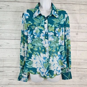 Camisa a Presión Roper Mujer Perla Talla Mediana Azul Verde Floral Semi Transparente - Imagen 1 de 4