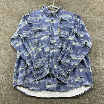 Camisa Columbia Para Hombres L Azul Botón Río Abajo Lodge Caza Pato Caza Estampado Foto 1 de 4