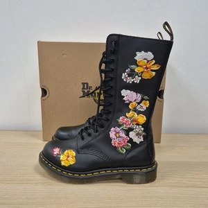 Dr Martens 1914 II Vonda Roses Floral Black Soft Leather Mid Calf Zip Boots Uk 6 - Picture 1 of 11